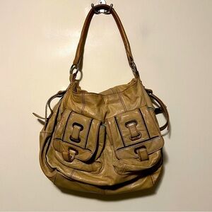 ORYANY Tan Brown Large Soft Leather Fold Over Hobo Shoulder Bag Handbag purse